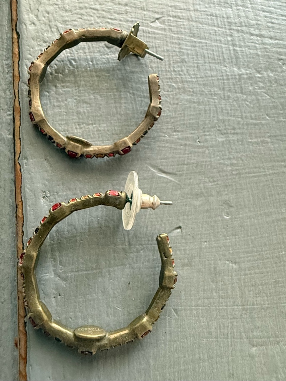 Sorrelli Red Crystal Brass Tone Hoop Earrings - Picture 8 of 12